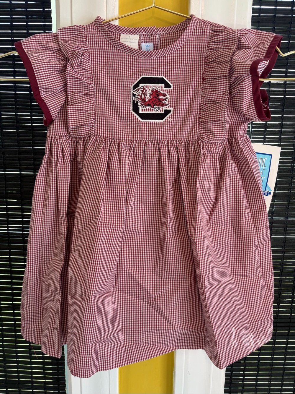 Red Gamecock Girls' Ruffle Sleeve Dress with Patch Emblem